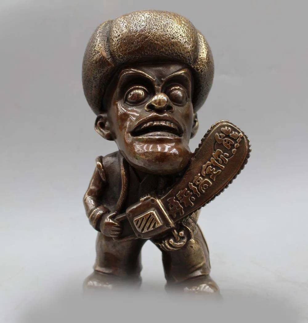 

10"China Chinese Bronze popular Cartoon funny hero Guang tou qiang Men Statue
