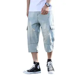 Байкерские джинсы 2019 новые мужские Modis джинсовые шорты мужские свет 7 очков шорты большой размер свободные отверстия Джинсовые шорты