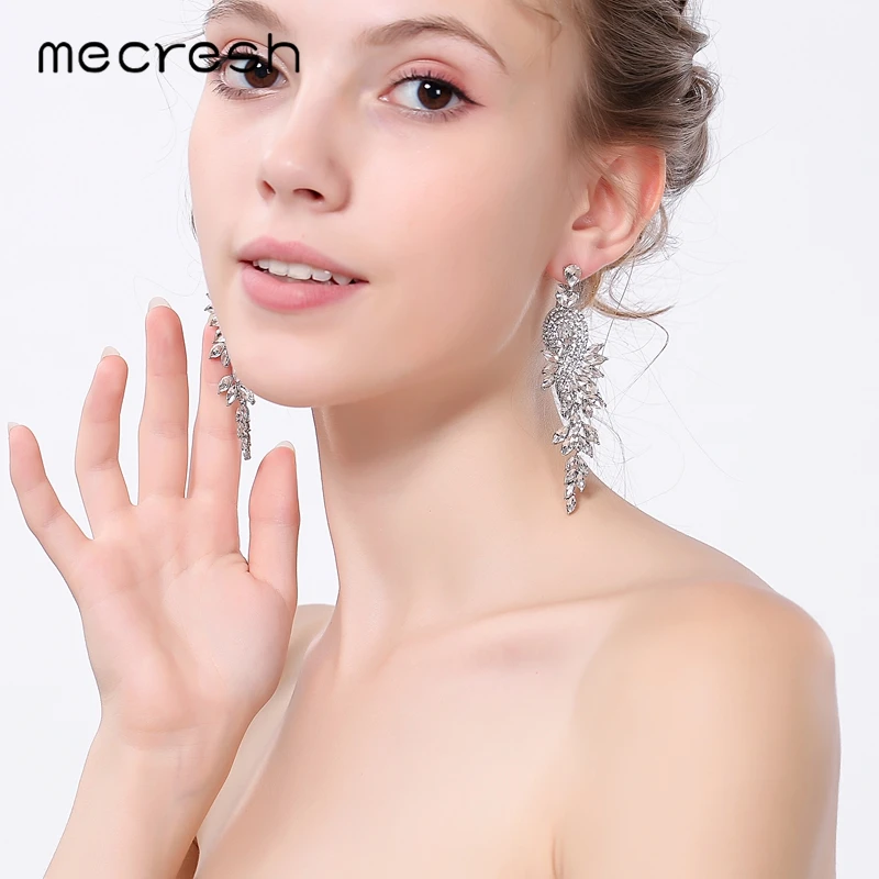 Mecresh роскошное кристаллическое украшение «конский глаз» свадебные серьги для женщин серебристый лист Свадебные висячие серьги Модные ювелирные изделия EH946
