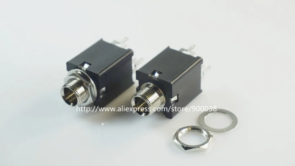 500pcs Thread Lock Panel Mount 0 250 6 35mm stereo phone Jack female Headphone Connector 3 conductor 3 contact through hole