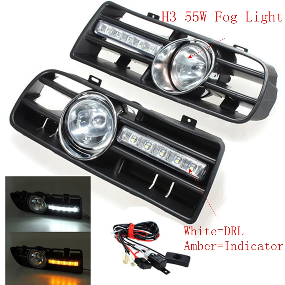 

2Pcs for VW GOLF MK4 1997-2006 Car Front Bumper Grille Driving Fog Lamp Light Set With LED