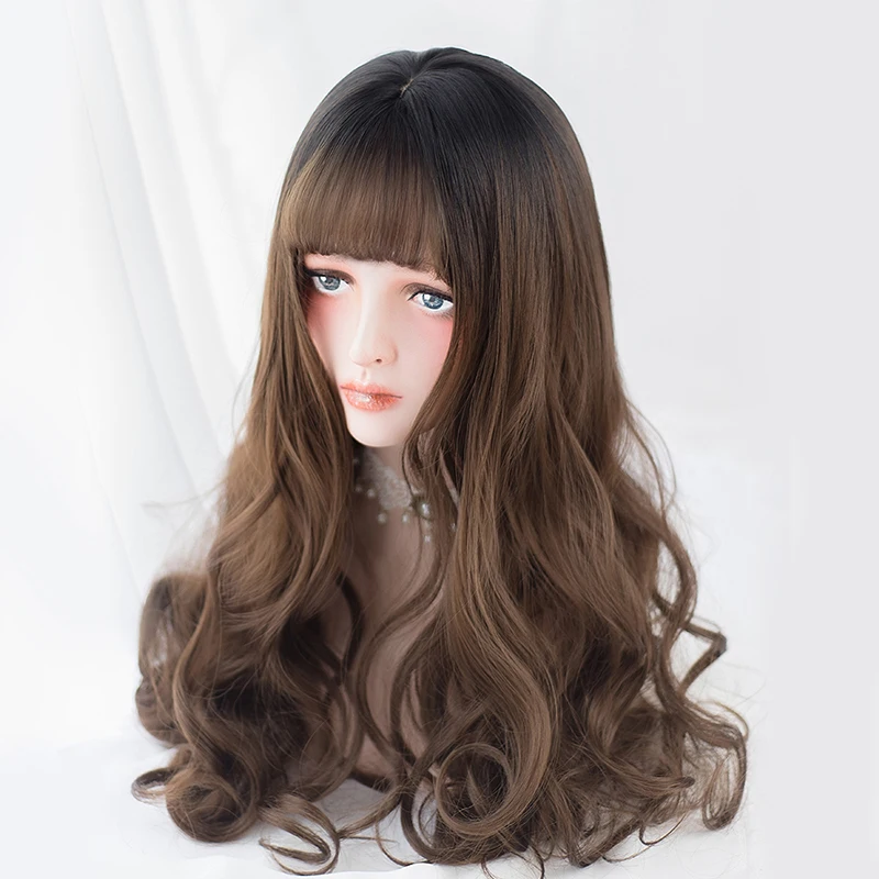 

Lolita Long Curly Brown Wig Adult Women Girl Heat Resistant Cosplay Wig 55cm Synthetic Hair Halloween Cosplay