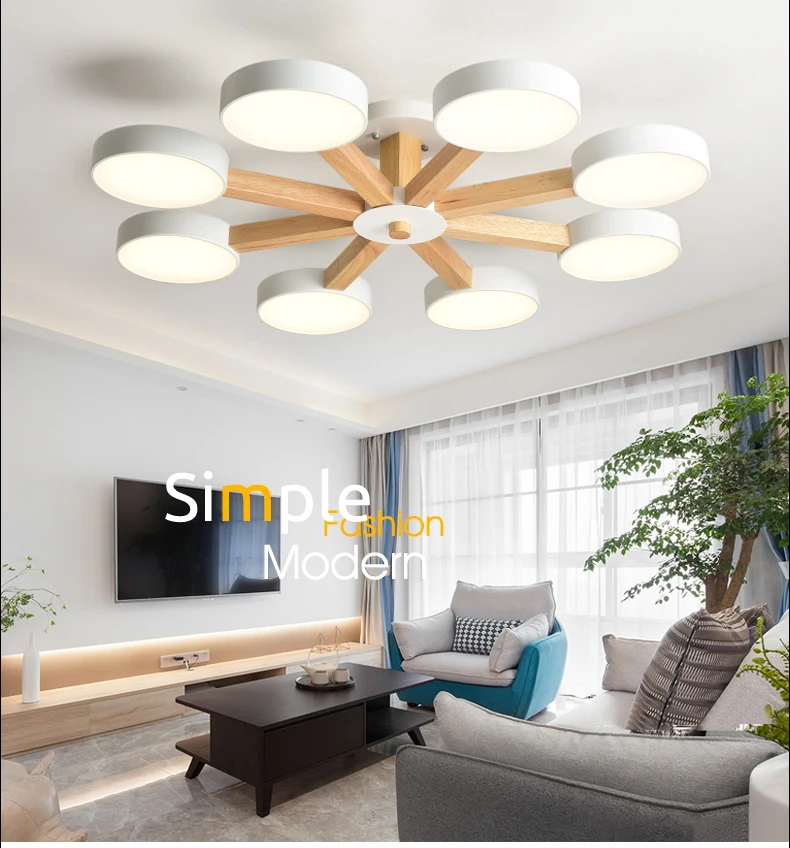 Скандинавский современный простой деревянный светодиодный потолочный светильник для гостиной, спальни, креативная индивидуальность, разноцветный потолочный светильник