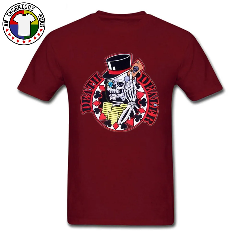 Skull Poker Card Casual Tshirts for Men All Cotton Autumn Tees Casual Top T-shirts Short Sleeve Funny O Neck Free Shipping Skull Poker Card maroon
