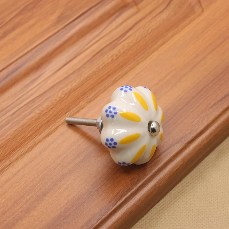 KAK 40mm Hand-painted Ceramic Drawer Knobs Porcelain Rural Cabinet Knob Cupboard Handles Mediterranean Furniture Handle Hardware