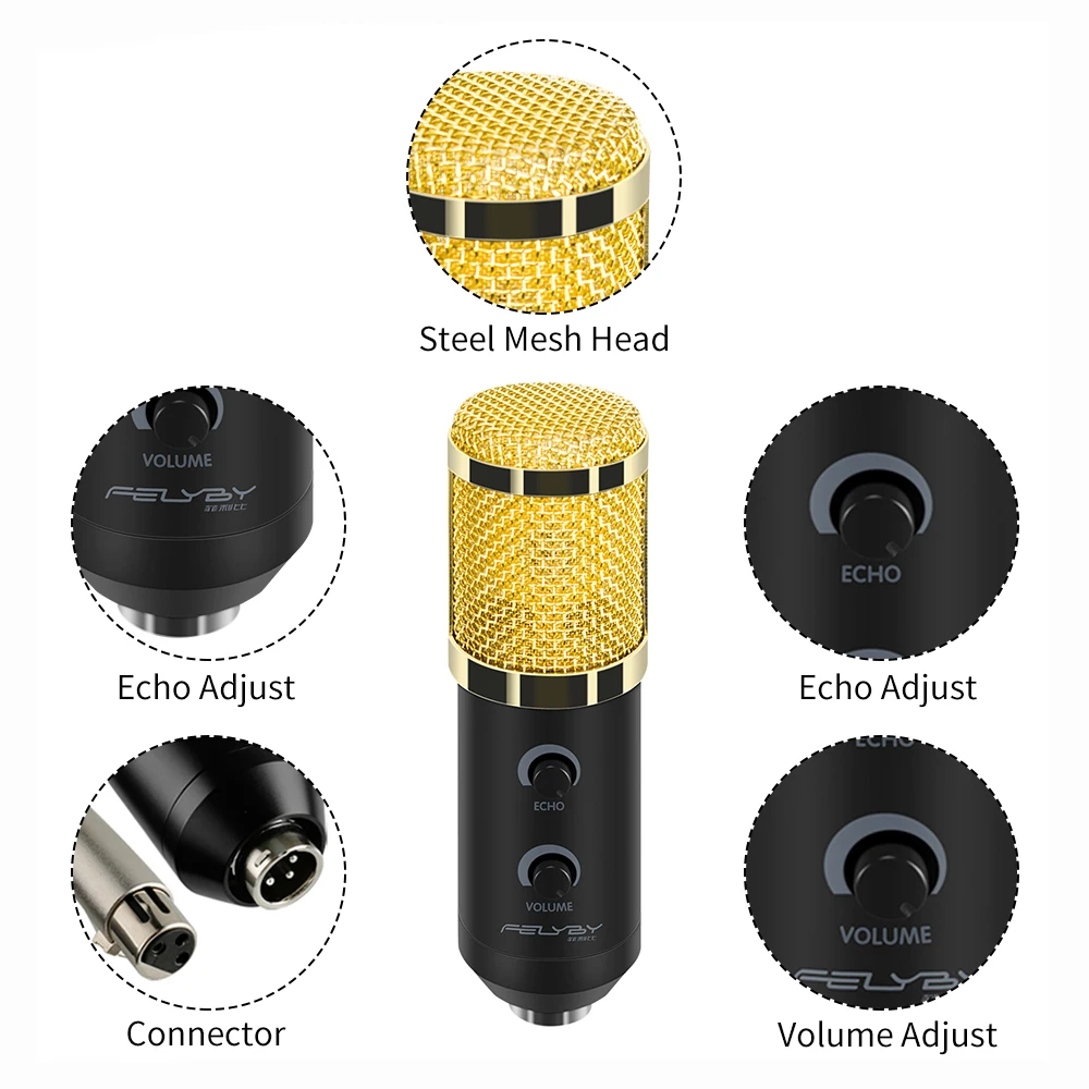 FELYBY новый регулируемый микрофон bm 900 USB для компьютерной записи и