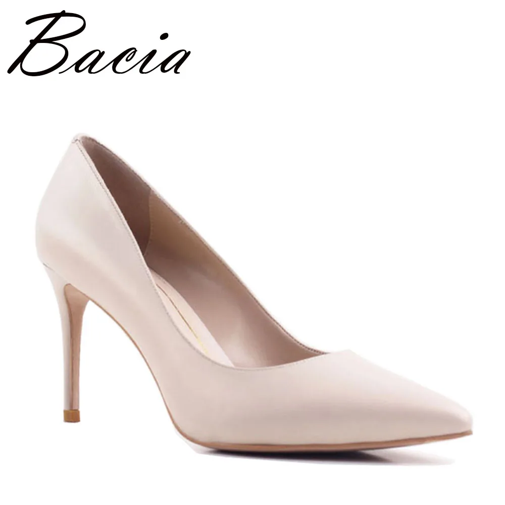 

Bacia New Sheep skin High Heels Women Genuine Natural Leather Pumps Fashion Elegant Wedding Pink Red Shoes Handmade shoes VB039