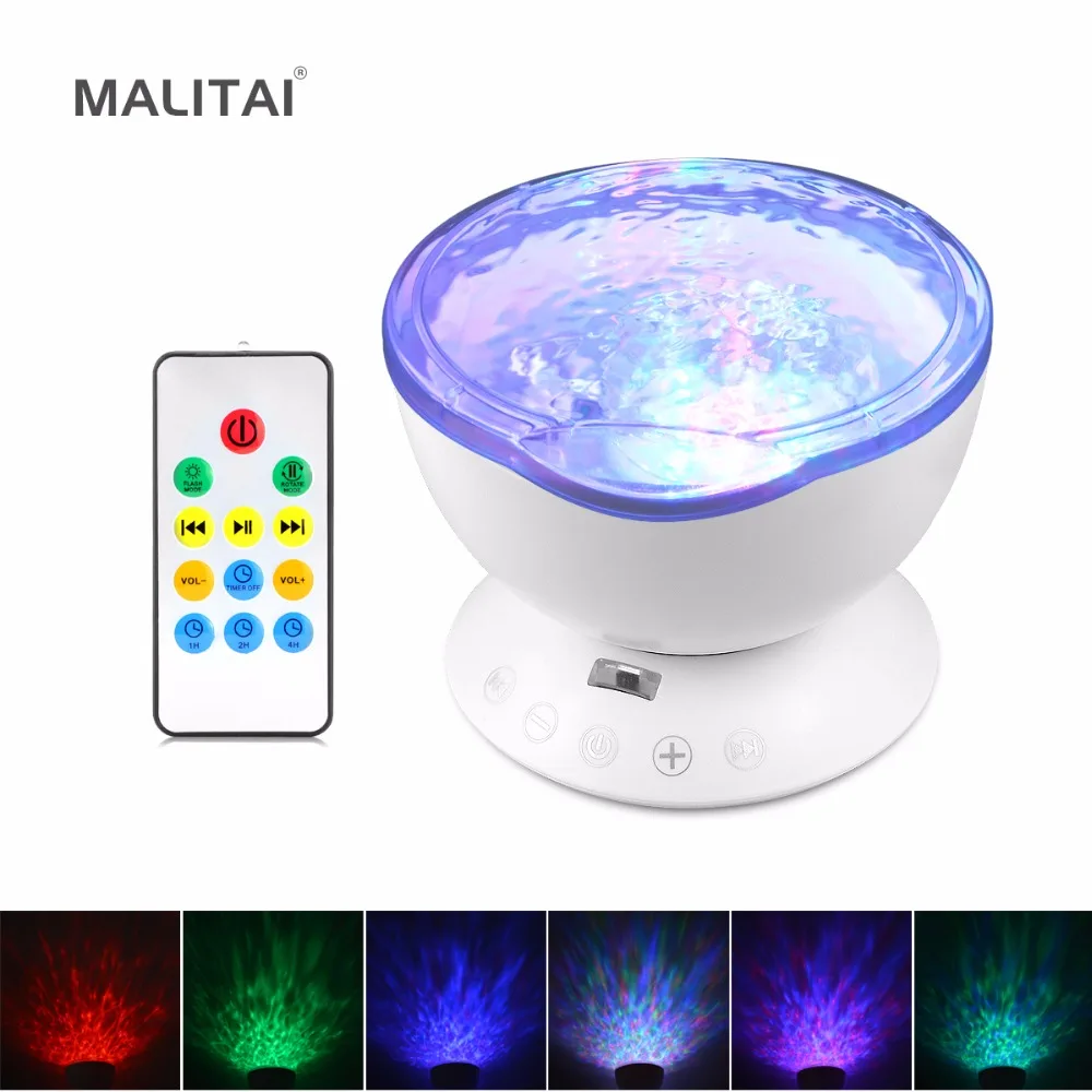 

Novelty lighting Ocean Wave Projector LED RGB lamp USB Port Speaker Decorative Night Holiday light Christmas light For Baby Gift