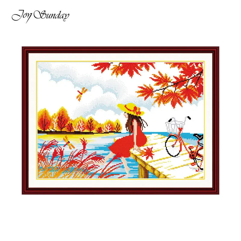 

Waiting in autumn Cross Stitch Patterns DMC 11CT 14CT Cross Stitch landscape Print Cross Stitch Kits for Embroidery Home Decor