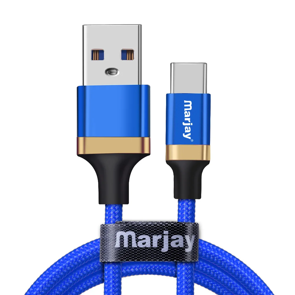 Кабель Marjay 2.4A usb type C нейлоновый кабель для быстрой зарядки USB C для samsung S8 S9 S10 Note 9 Xiaomi mi6 mi8 телефонный кабель для передачи данных и USB-C - Цвет: Синий