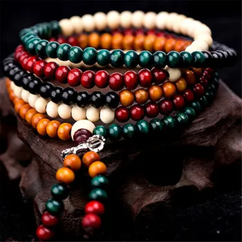 

Wholesale 10 Pcs Natural 5 Colors Sandalwood Wood Beaded Bracelet 108 or 216 Beads Mala Men or Women Buddhist Prayer Jewelry
