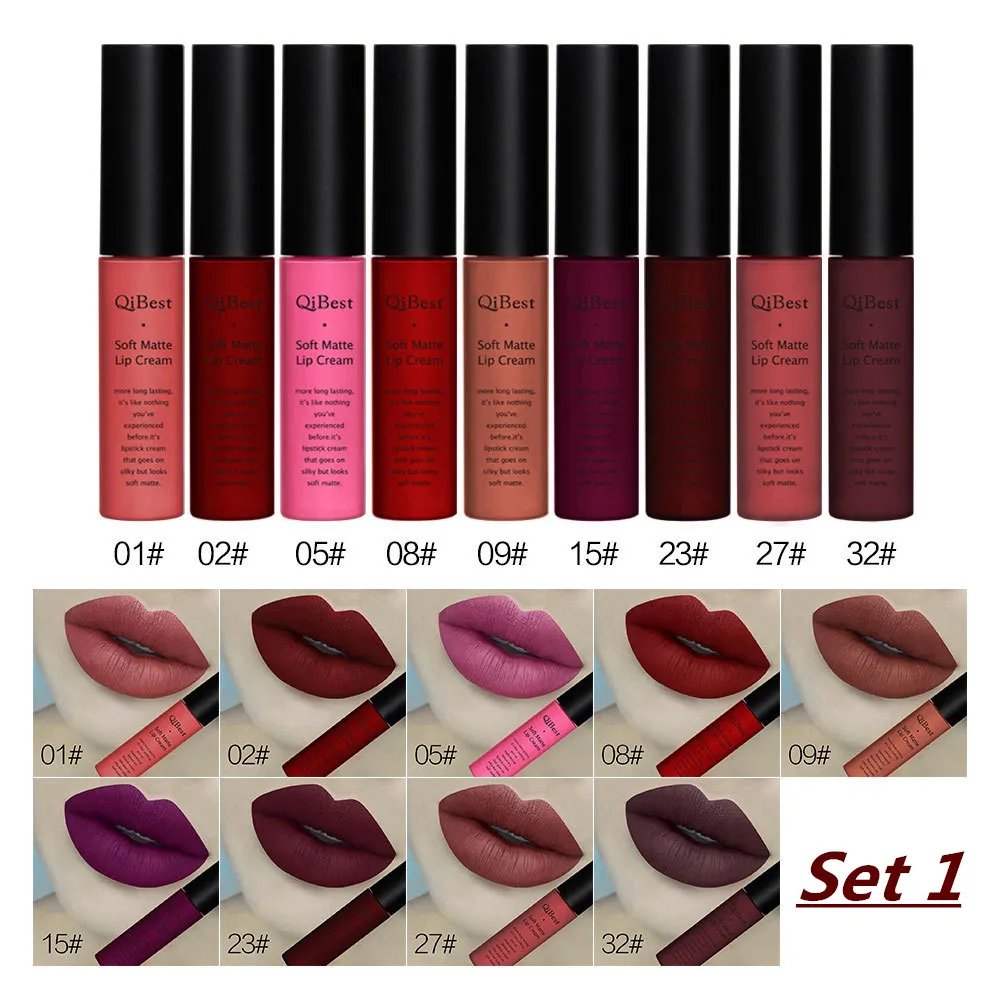 

QIBEST 9 PCS/Set Waterproof Liquid Lipstick Sexy Charming Lip Gloss Cosmetics Smooth Easy to Wear Moisturizer Nutritious Makeup