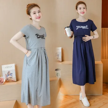 

Maternity casual dress comfort print long comfortable breastfeeding pregnancy clothes dress summer korean maternity clothings