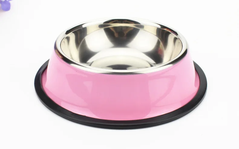 Миска для домашних животных из нержавеющей стали, большая, средняя, маленькая, питательная миска для собак, кошек, чашка для воды, домашние животные, нескользящая миска для кормления - Цвет: Pink