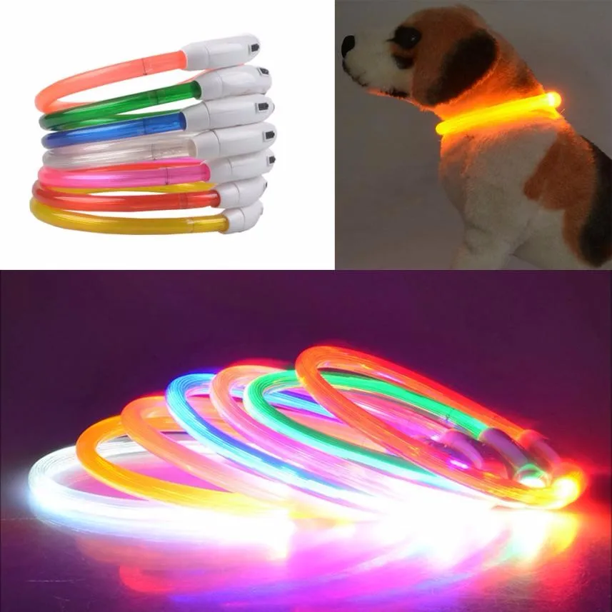 Adjustable USB Charging Pet Dog Collar Rechargeable LED Tube Flashing Night Dog Collars Glowing Luminous Safety Pets Dog Collar