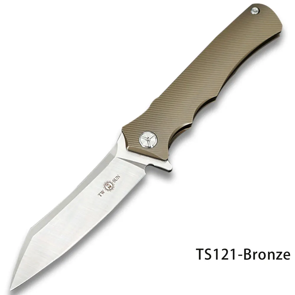 TWOSUN 12C27 лезвие складной карманный нож тактические ножи Походный нож охотничий открытый инструмент титановый шариковый подшипник быстро открытый TS124 - Цвет: TS124-Bronze