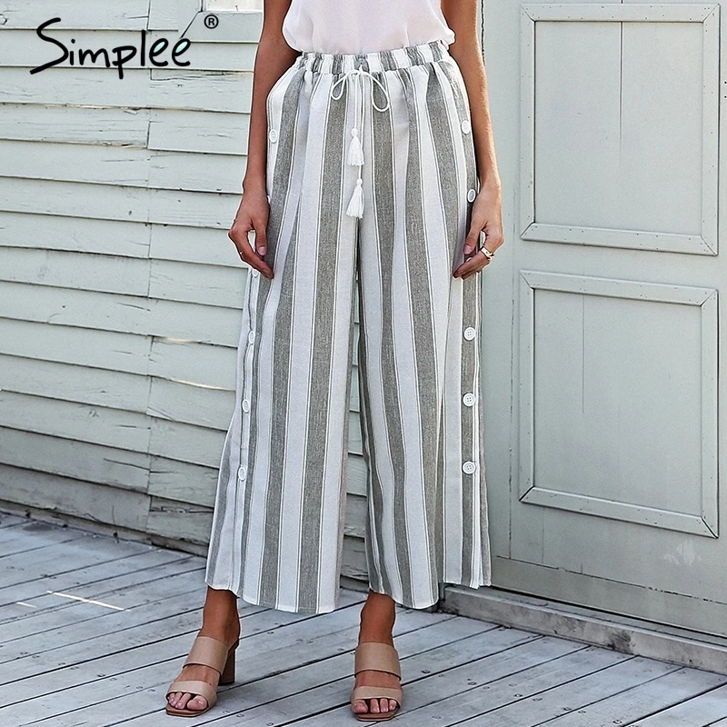 Aliexpress.com : Buy Simplee Stripe split wide leg pants
