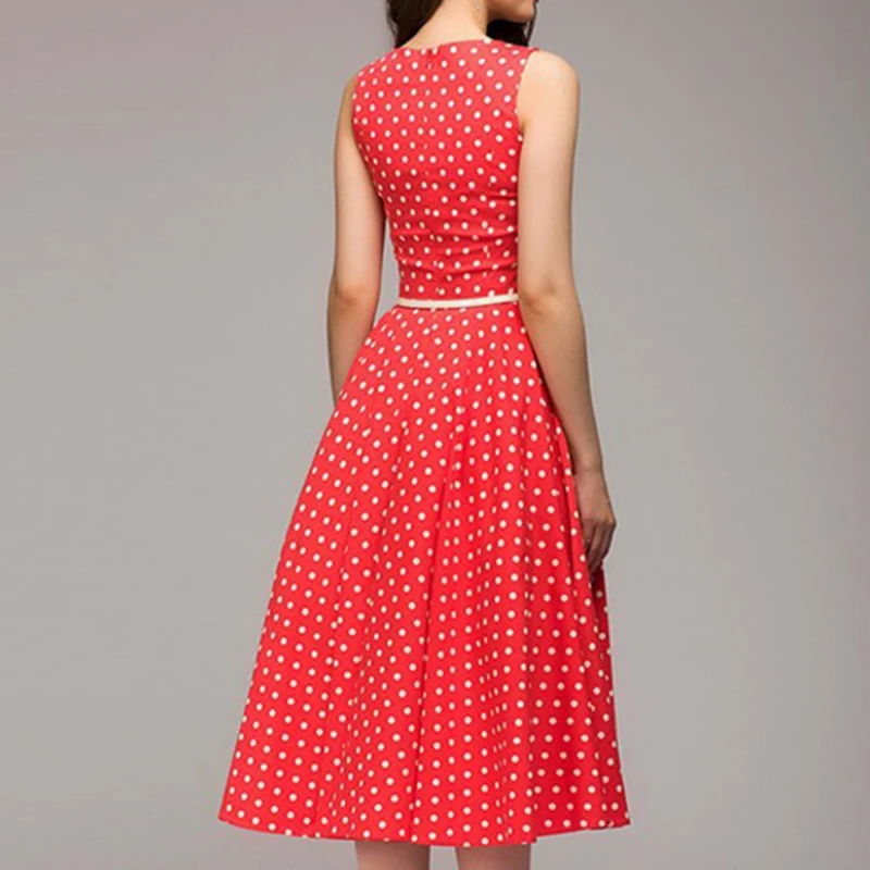 S-4XL Women Retro Polka Dot Print Swing Dress Femme Summer Sleeveless Dresses Elegant Sundress Plus Size Casual Party Vestidos