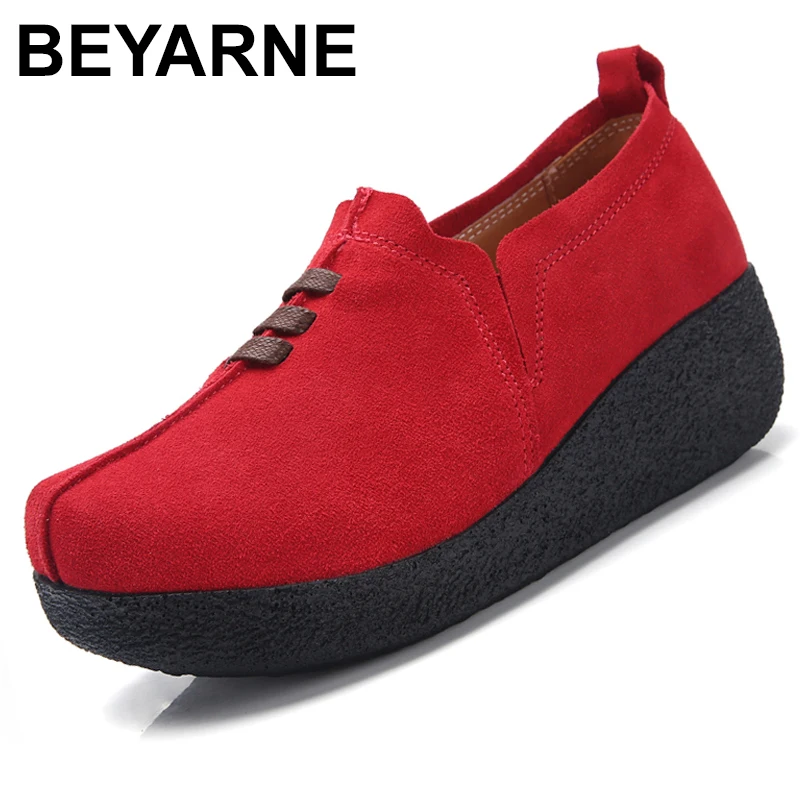

BEYARNEPlus Size 35-43 Women Flat Platform Coin Loafers Suede Leather Slip On Ladies SpringShoes Flats Women CreepersSneakerE084