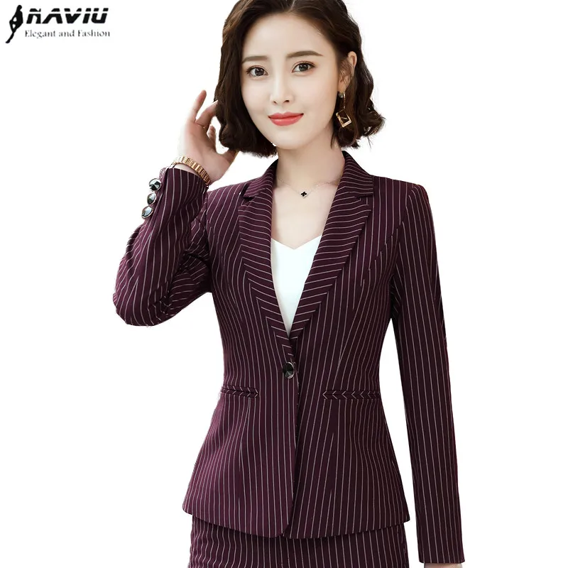 Elegant stripes slim blazer women clothes 2018 new fashion