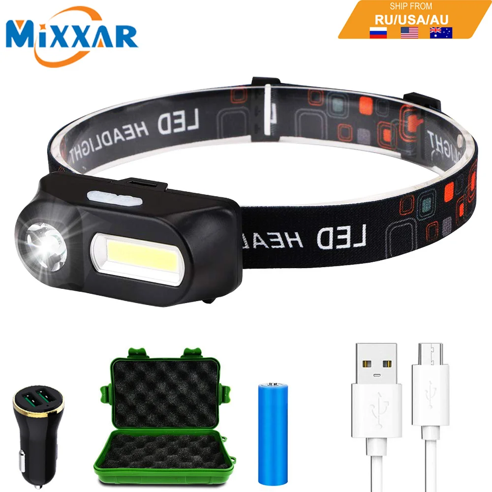 

EZK20 Dropshipping COB Headlamp 18650 Rechargeable 5000 Lumens Hat Flashlight for Fishing Running Camping Cycling Hand Work