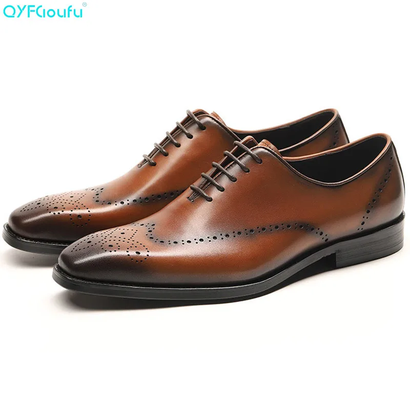 

Genuine Cow Leather Italian Formal Shoes Men Designer Dress Shoes Black Brown Lace-up Fashion Retro Brogue Shoes