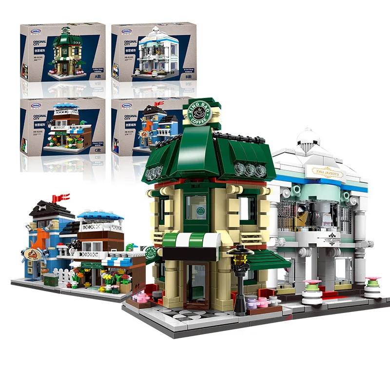 

City Friend The Coffee Shop Wedding Store Flower Shop Pet Shop Set 4 in 1 Legoed Building Blocks Bricks Toys for Children gift