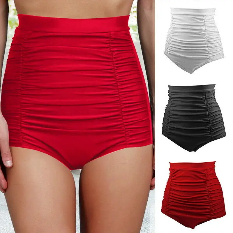 

Women's Pleated Triangle Swimwear Summer Bikini Bottom Bottom Solid Color High Waist Swim Pants Beach Thong Biquini mujer