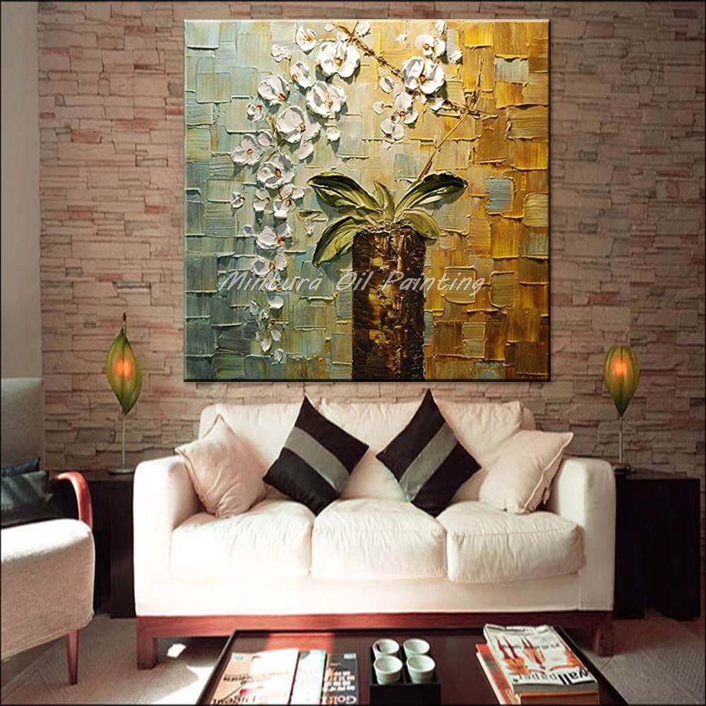 Ручная роспись современный абстрактное домашнее украшение Гостиная стены искусства картины цветок белой орхидеи палитра нож Холст Картина маслом