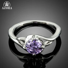 Бренд AZORA, роскошные кольца для женщин из белого золота, фиолетовые циркониевые кольца для помолвки, очаровательное кольцо, модное ювелирное изделие, подарки TR0214