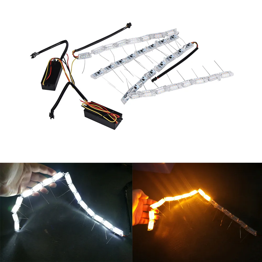 

2PCS Universal 12V 8W Car White Amber Switchback LED Knight Rider Light Strip DRL Turn Signal Bar Lights Free Shipping