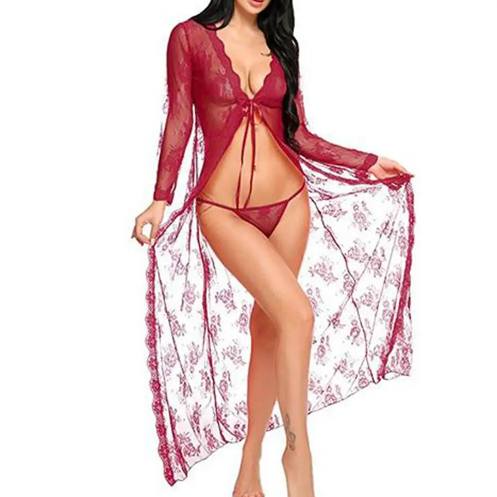 

Women Sexy Lingerie Babydoll Hot Erotic Underwear Costumes Long Nightgown Sleepwear Lingerie With G-string Pajamas Robe Lenceria
