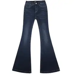 Для женщин джинсы для тонкий плюс размеры женские стрейч джинсовые расклешенные брюки девочек дышащая весна осень брюки нижнего белья