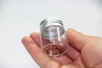 

50pcs 37*40mm 20ml Clear Glass Perfume Oil Spice Bottles Tiny Jars Vials With Silver Screw Cap Lip DIY Craft Wedding Decor Gifts