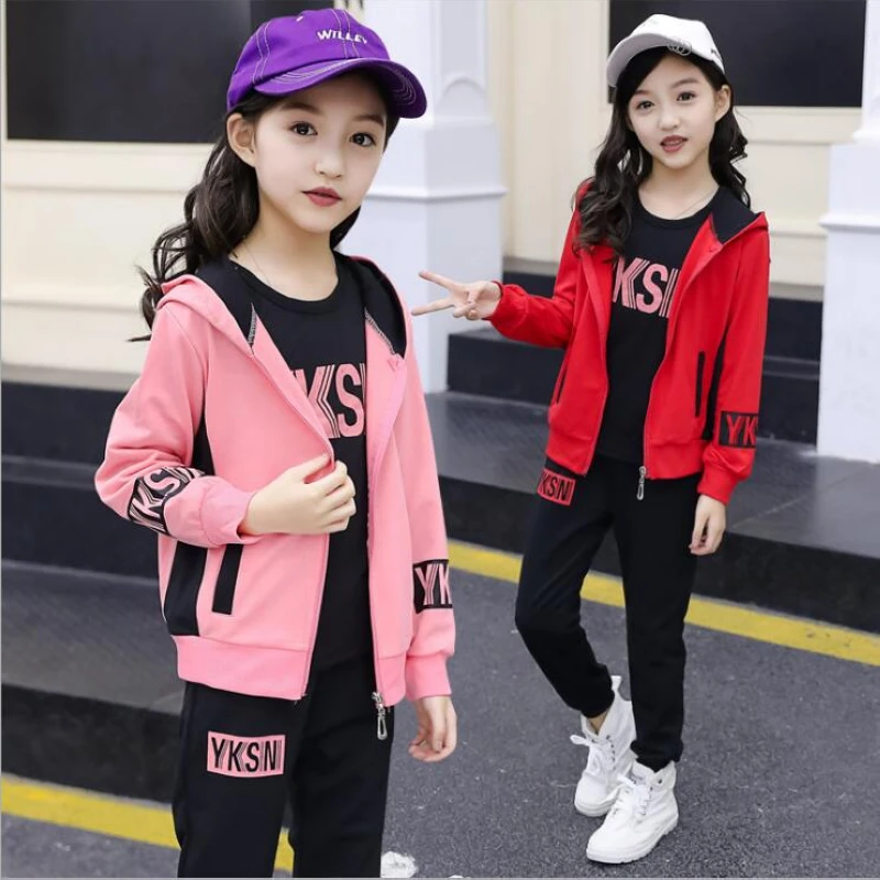 

3pcs Children's clothing girls set 2018 Korean version of the new letter color matching children's suit