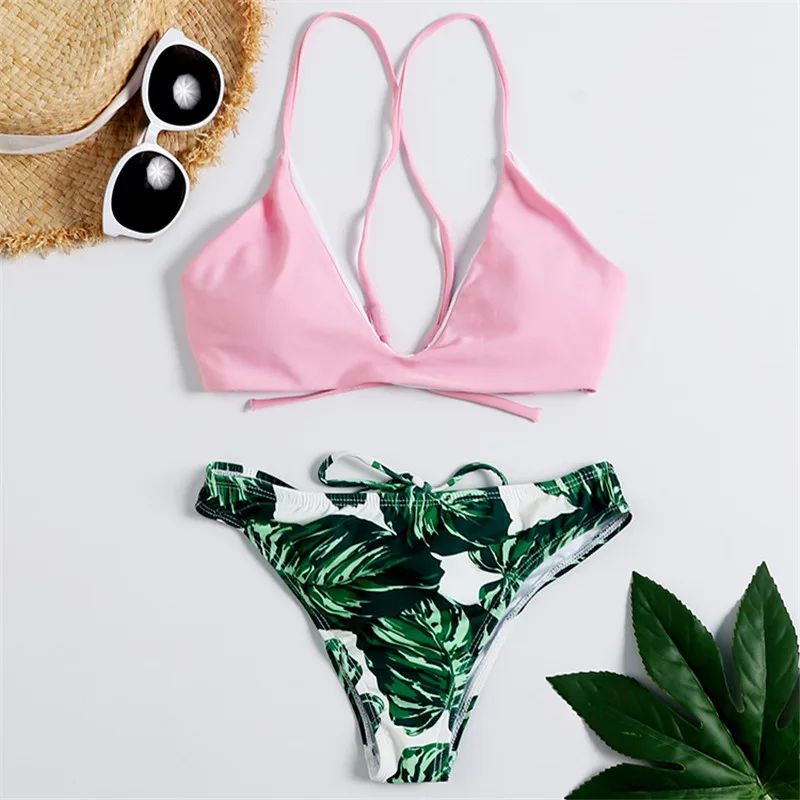 

2019 New Fashion Print Sexy Bikini Woman Two Piece Triangle Low Waist Swimsuit Female Swimwear Lady Beachwear Swimming Suit