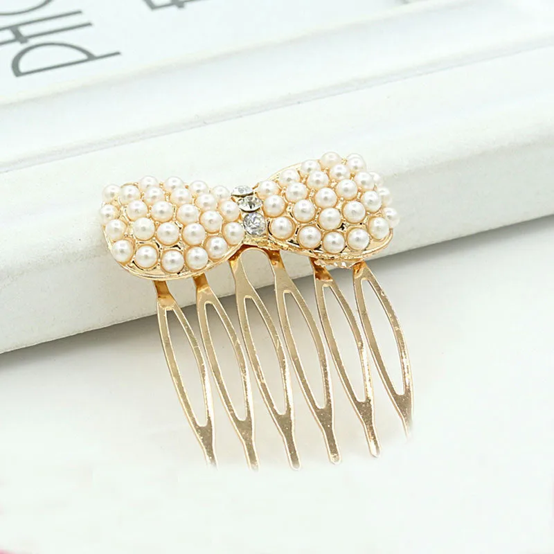 

New 1 Pc Women Fashion Charming Simulation Pearl Bow Hair Comb Headwear Hair Accessories Jewelry Gift
