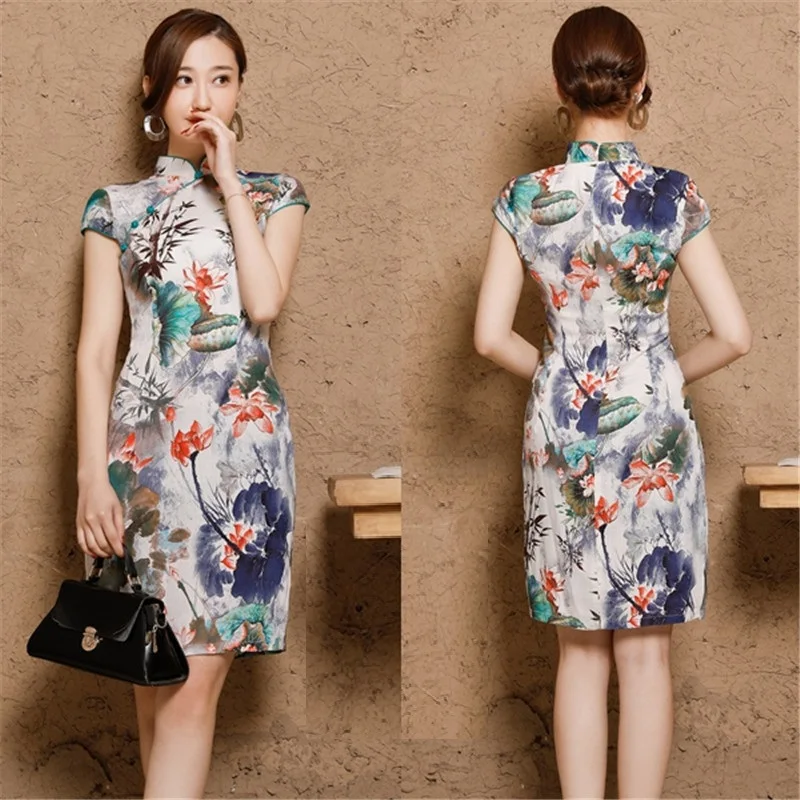 Women Linen Cotton Shanghai Plus Size Cheongsam Qipao Dresses XXXL 4XL 5XL Summer Short Chinese Traditional Printing Elegant  (22)