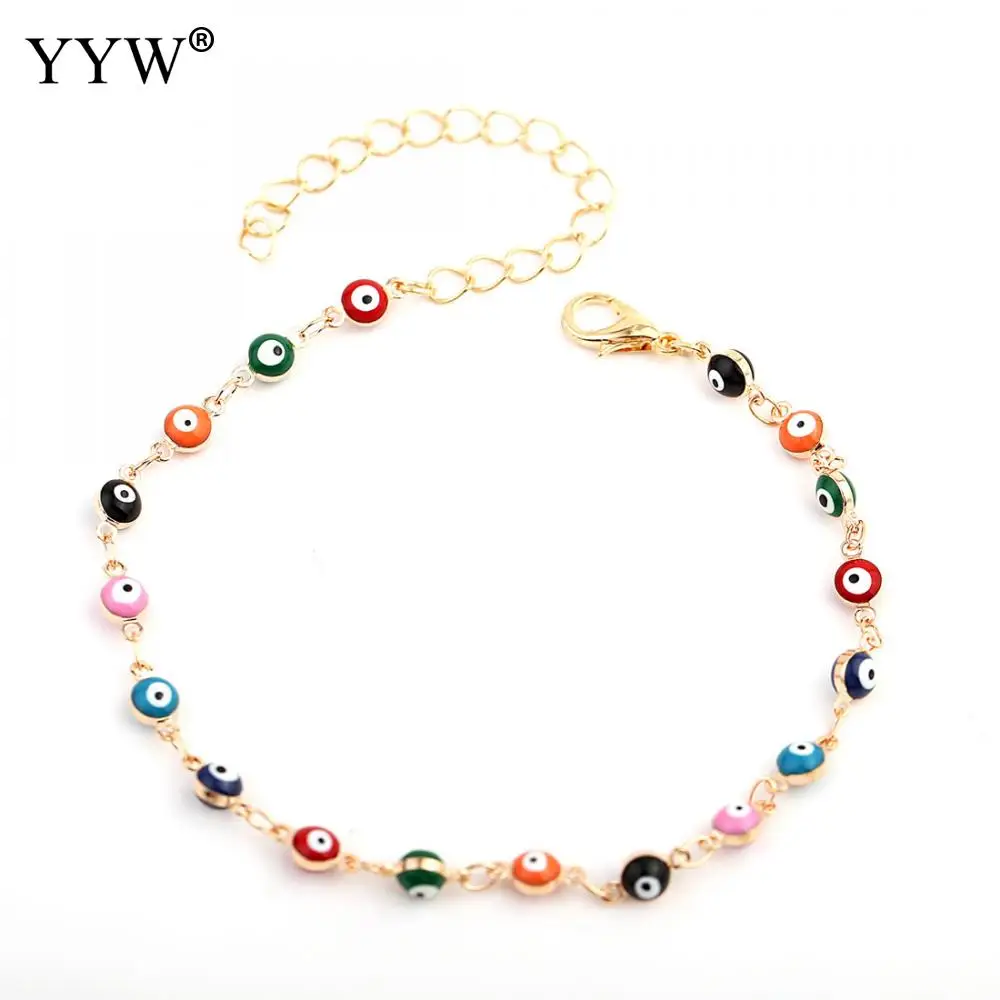 

YYW Lampwork Glass Anklet Evil Eye Charm Jewelry Bracelet Gold-color Colorful Enamel Evil Eye Chain Bracelet Bangles Anklets