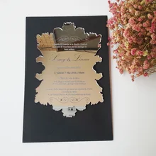 Sample order for 5*7inch vintage leaf shape silver mirror acrylic wedding invitation card