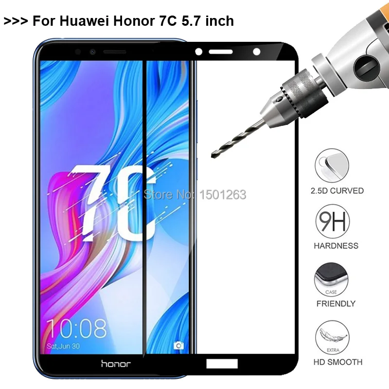 

Full Cover Tempered Glass For Huawei Honor 7C 5.7 inch Screen Protector Case For Huawei Honor 7C AUM-L41 Ru Version Glass Film