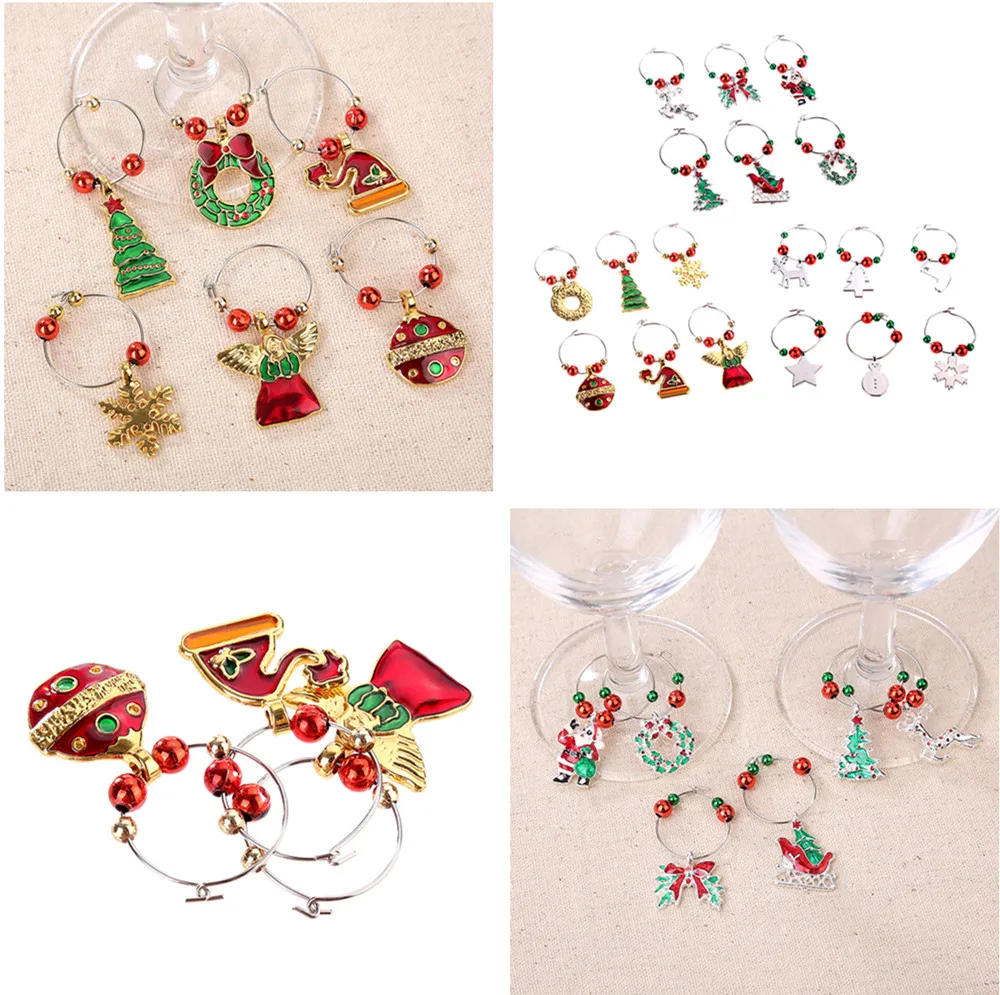 

1Set/6PCs Wine Glass Charms Set Christmas Cup Rings Kit Xmas Drink Markers Tags Party Favors Pendant