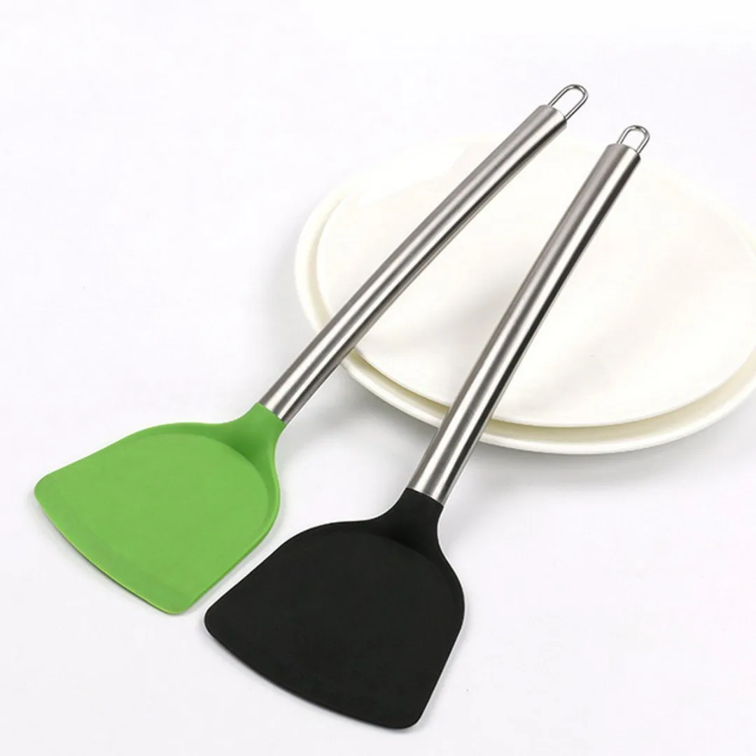 Non-Stick Silicone Cooking Spatula Stainless Steel Handle Wok Shovel Flexible Silicone Pancake Turner Kitchen Cooking Utensils