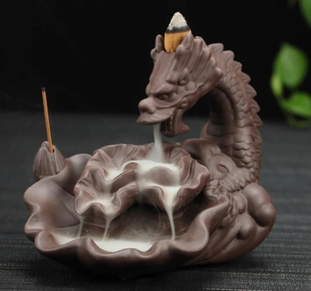 Ароматическая курильница с обратным потоком в виде дракона, домашний декор, керамическая палочка, ароматическая курильница+ 20 штук, бесплатные конусы для благовоний