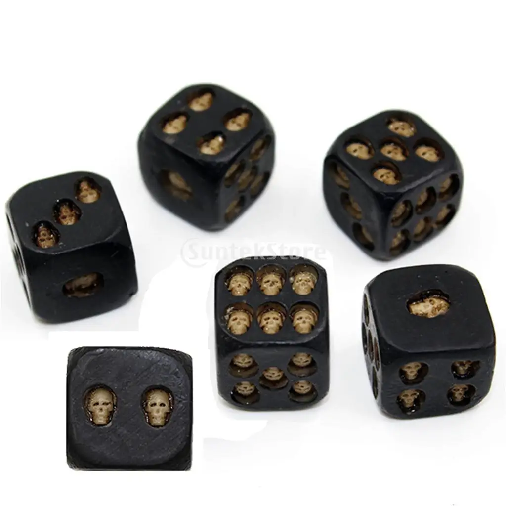 MagiDeal Dice with 3D Skull Death Black Skull Dice D6 Novelty Black Resin Skull Dice (6pcs)