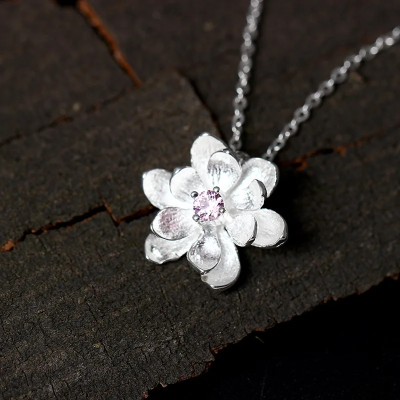 CZ lotus necklace women gift 100% 925 Sterling silver nacklace Jewellery Clavicle chain pendant charms