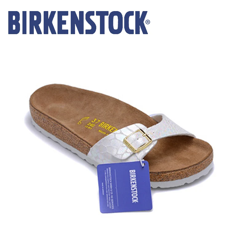 

2019 Birkenstock Sandals summer Beach Slippers women fashion Madrid Leather Flat Flip Flop Sandalias de verano mujer EU35-41