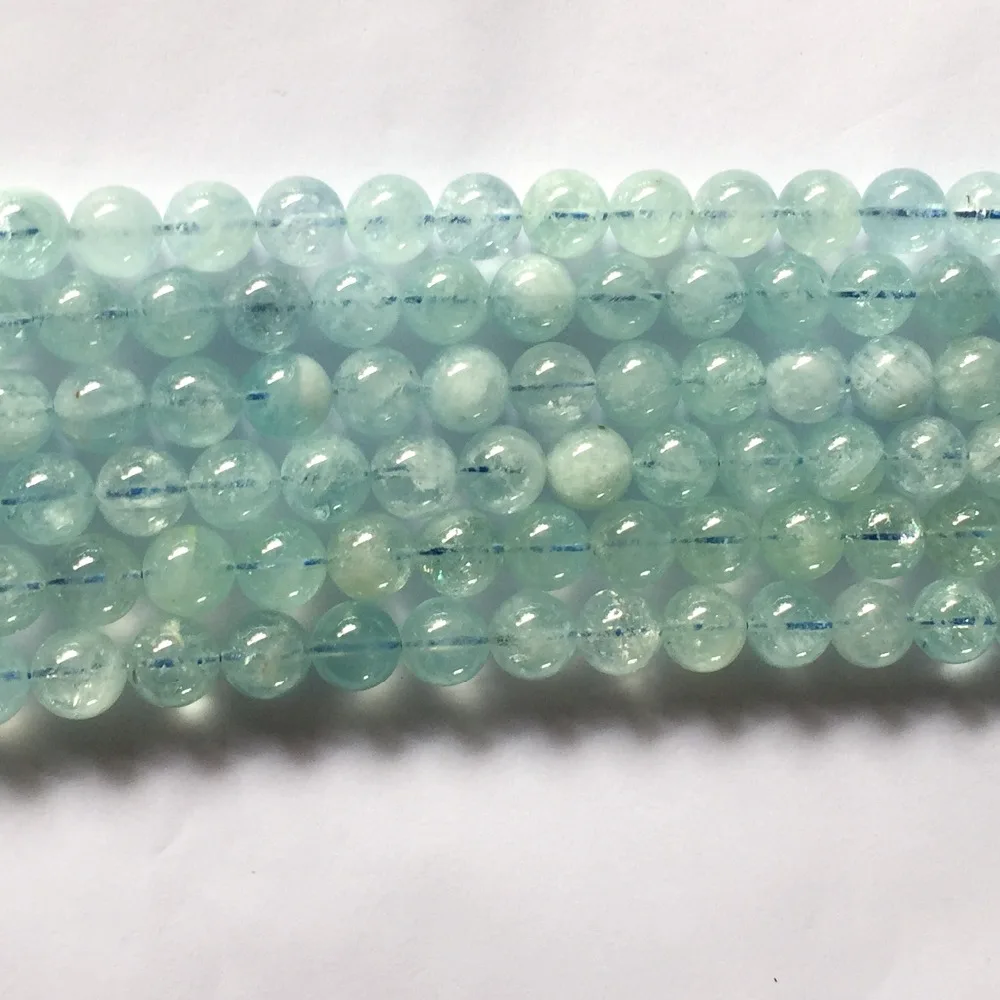 

Genuine Natural More Green Blue Aquamarine Semi-precious stones Round Loose Jewelery Necklaces or Bracelets Beads 15" 05953