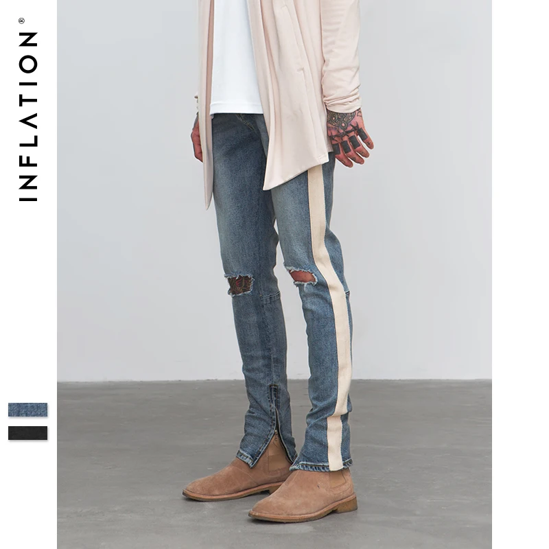 Beste INFLATIE 2018 Ripped Verzwakte Broek Voor Mannen Skinny Vernietigd streep Ripped Elastische Slim Fit Jeans Casual High Street Broek 8847 w