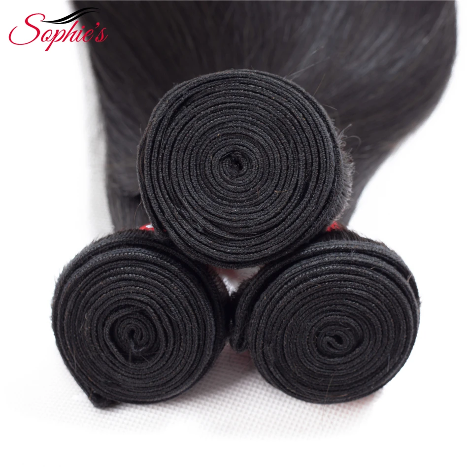 Sophie's Brazilian Straight Human Hair Bundles With Closure Natural Color 3 Bundles With Closure Hair Weave Free Shipping remy